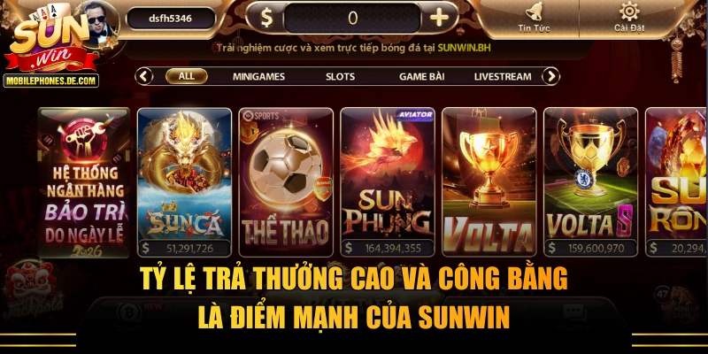 Tỷ lệ trả thưởng cao và công bằng là điểm mạnh của Sunwin